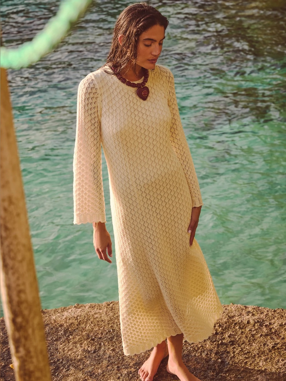 NWOT Hyacinth House Cream Pointelle Knit Colby Midi Dress